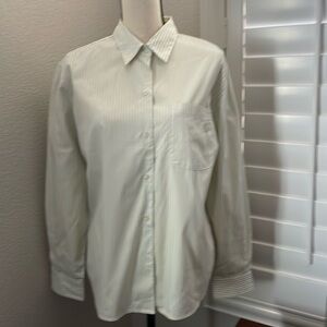 LIZ CLAIBORNE Lizsport women’s green and white striped long sleeve dress shirt